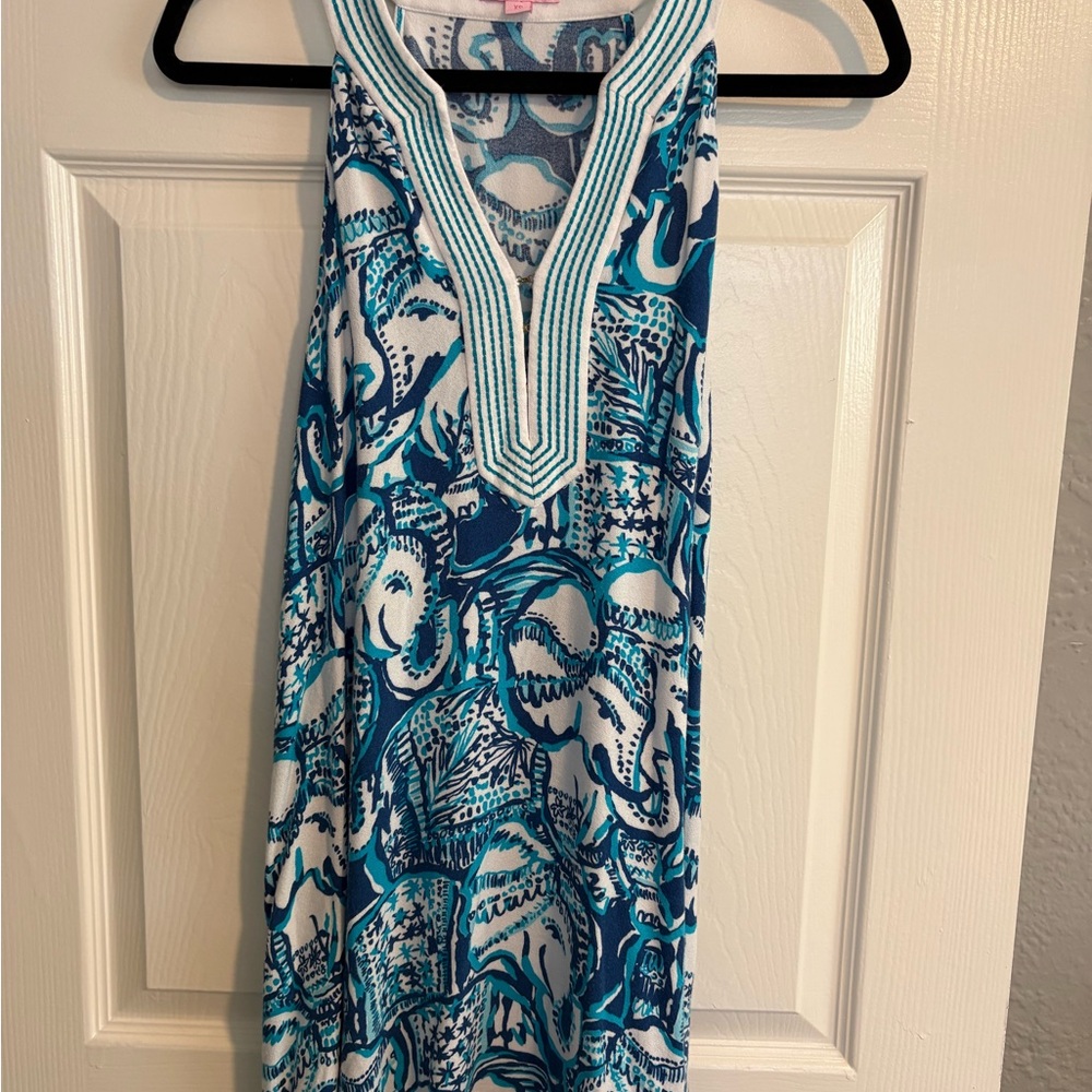 Lilly Pulitzer Turquoise, white and Royal Blue Patterned Mini Dress